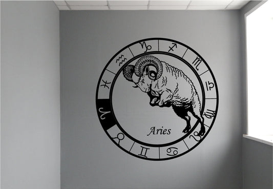 Aries Zodiac Astrology Constellation Wheel Vinyl Home Decor Wall Decal 