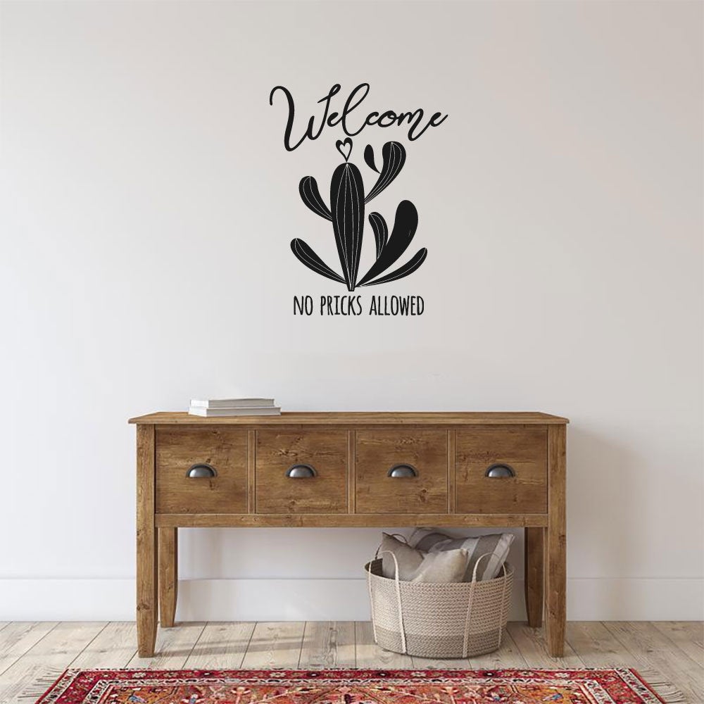 Welcome No Pricks Allowed Cactus Vinyl Home Decor Wall Decal Words 