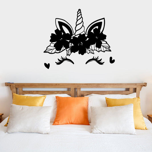 Unicorn Head and Flowers Vinyl Home Decor Wall Decal 