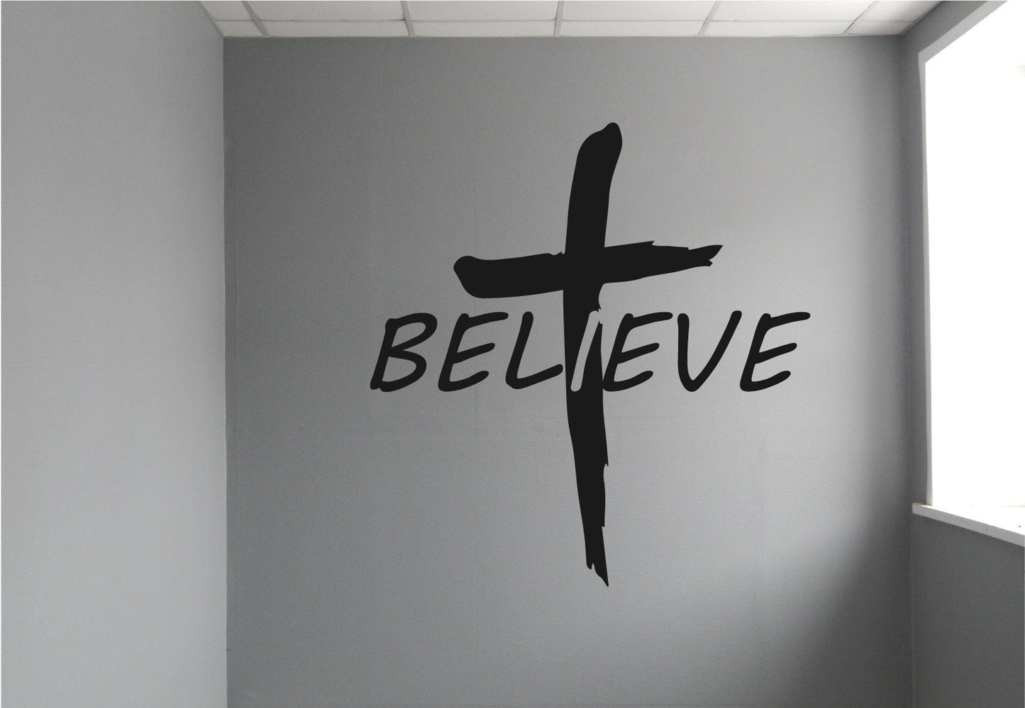 Believe Cross Vinyl Home Decor Wall Decal 