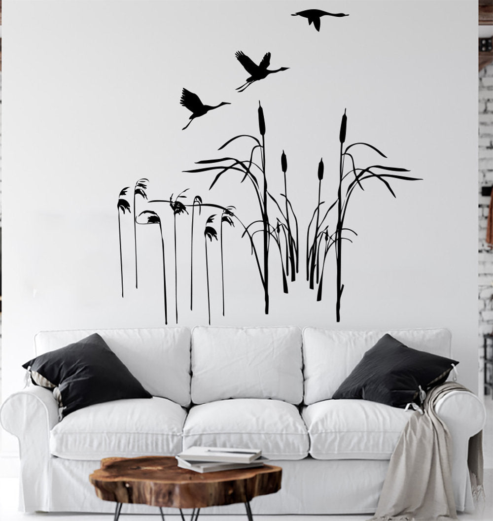 Flying Ducks and Cattails Vinyl Home Decor Wall Decal 