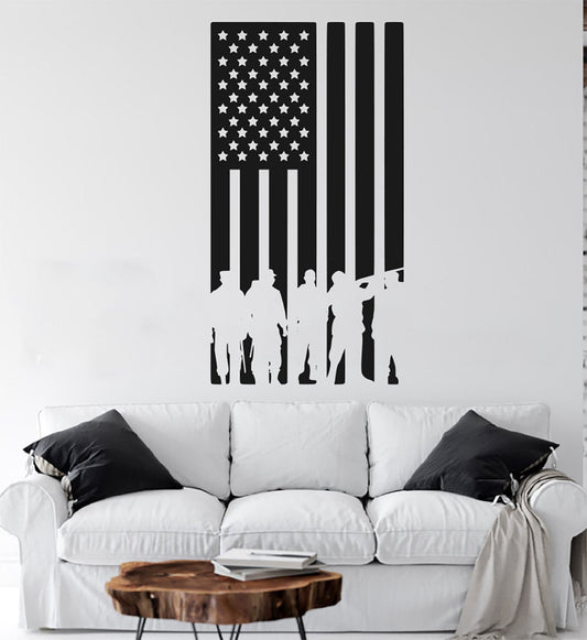 American Flag and Soldiers Military Vinyl Home Decor Wall Decal 