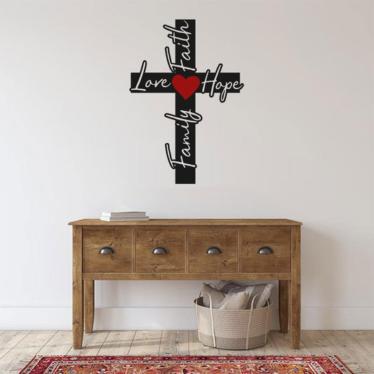 Faith Hope Love Family Cross Vinyl Home Decor Wall Decal Words 