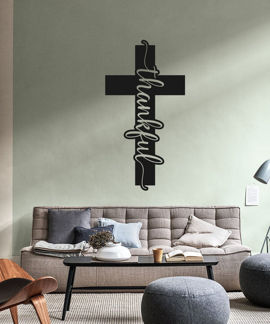 Thankful Cross Vinyl Home Decor Wall Decal 