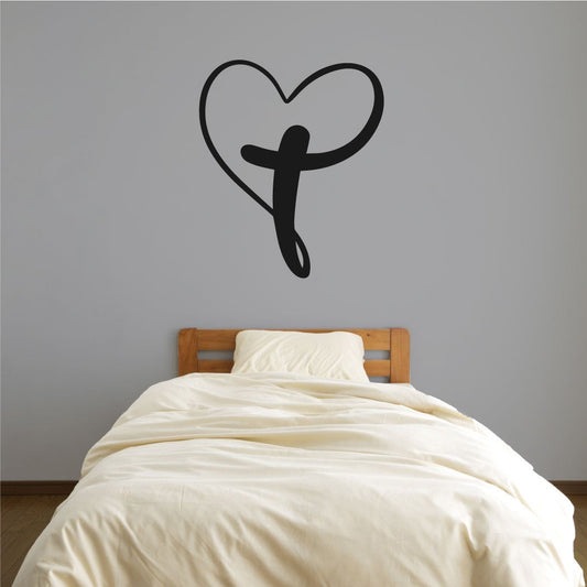 Cross Heart Vinyl Home Decor Wall Decal 