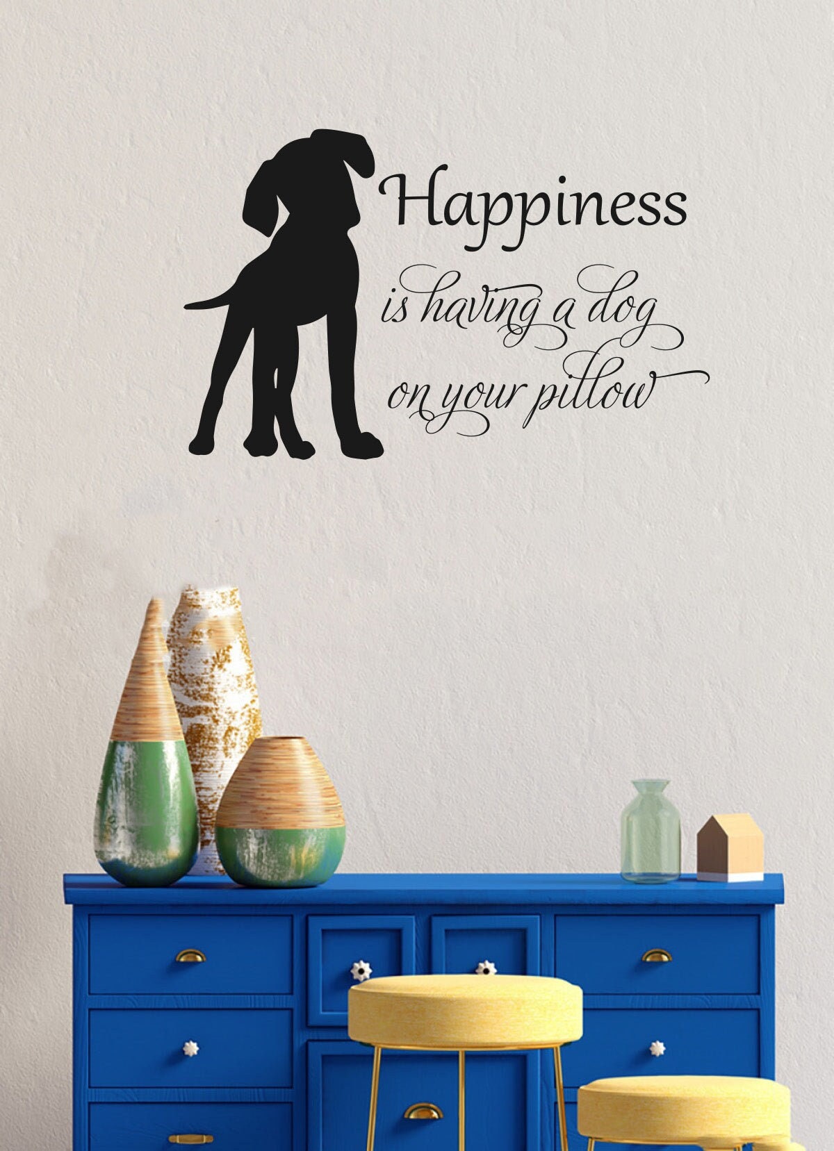 Happiness Is Having A Dog On Your Pillow Vinyl Wall Decal - Black