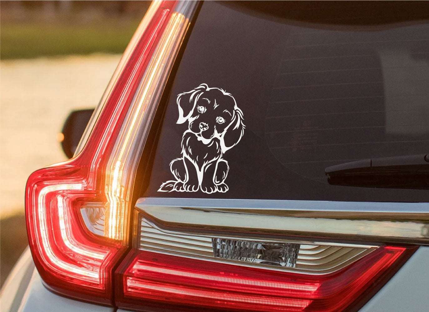 Cute Puppy Dog Custom Breed Vinyl Decal Sticker - White