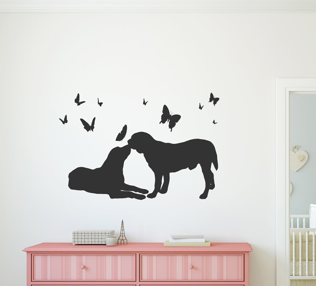 Labrador Lab Dog Silhouettes and Butterflies Vinyl Wall Decal