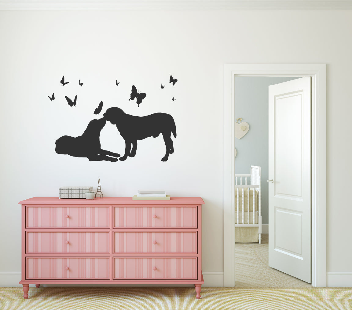 Labrador Lab Dog Silhouettes and Butterflies Vinyl Wall Decal