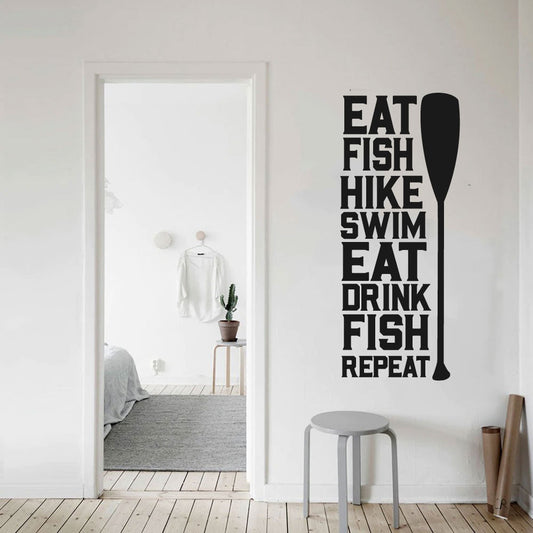 Eat Fish Hike Swim Eat Drink Fish Repeat Lake Decor Vinyl Wall Decal