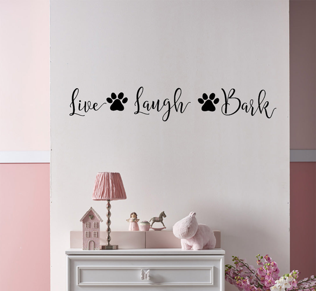 Live Laugh Bark with Paw Prints Vinyl Wall Decal