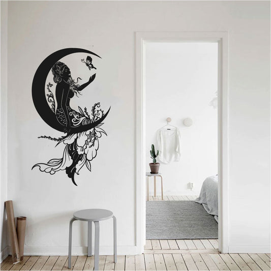 Mermaid and Moon Silhouette Vinyl Home Decor Wall Decal 