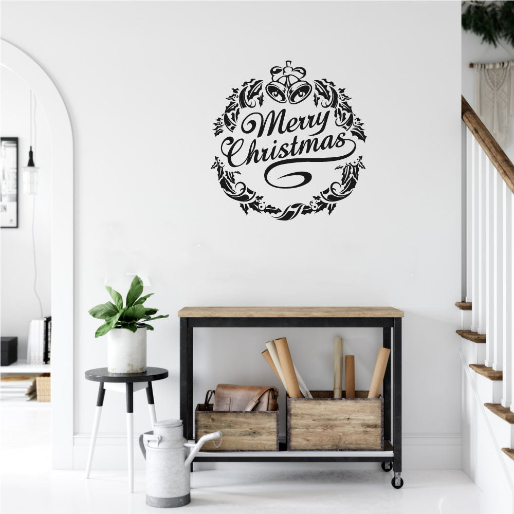 Merry Christmas Wreath Vinyl Wall Decal