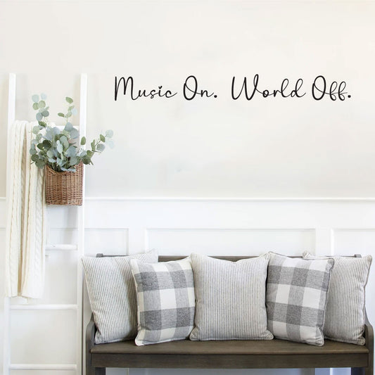 Music On World Off Vinyl Wall Words Decal