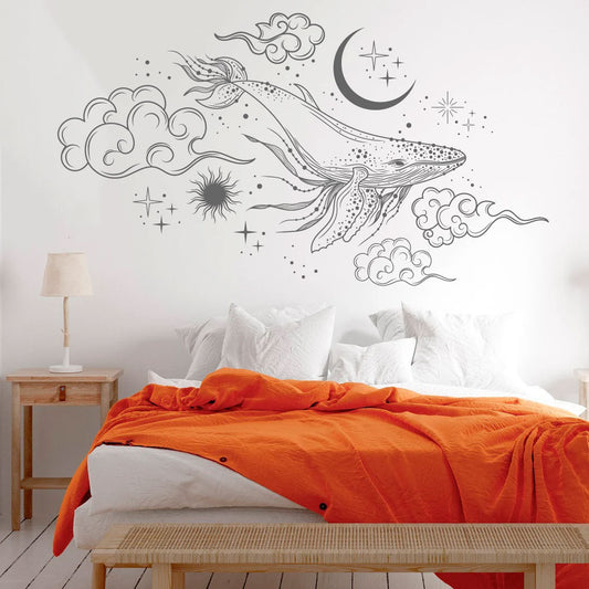 Mystical Humpback Whale With Celestial Sun and Moon Vinyl Wall Decal