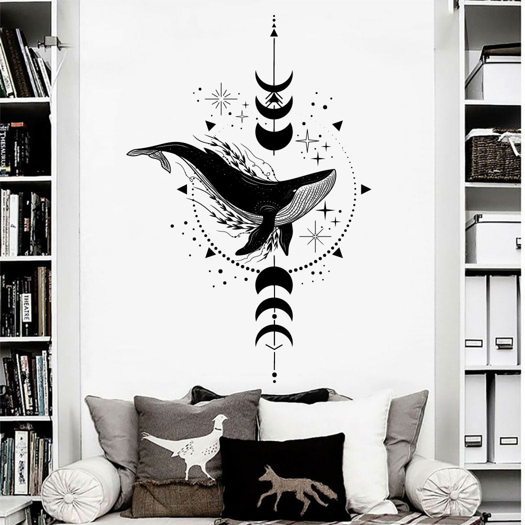 Mystical Humpback Whale With Celestial Moon Phases Vinyl Wall Decal