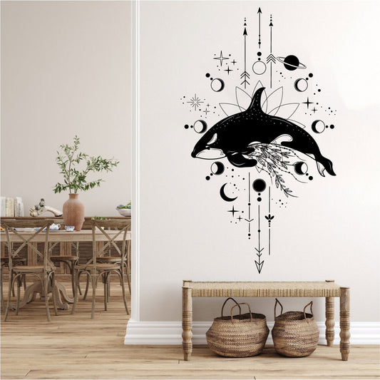 Mystical Orca Killer Whale With Celestial Moon Phases Vinyl Wall Decal