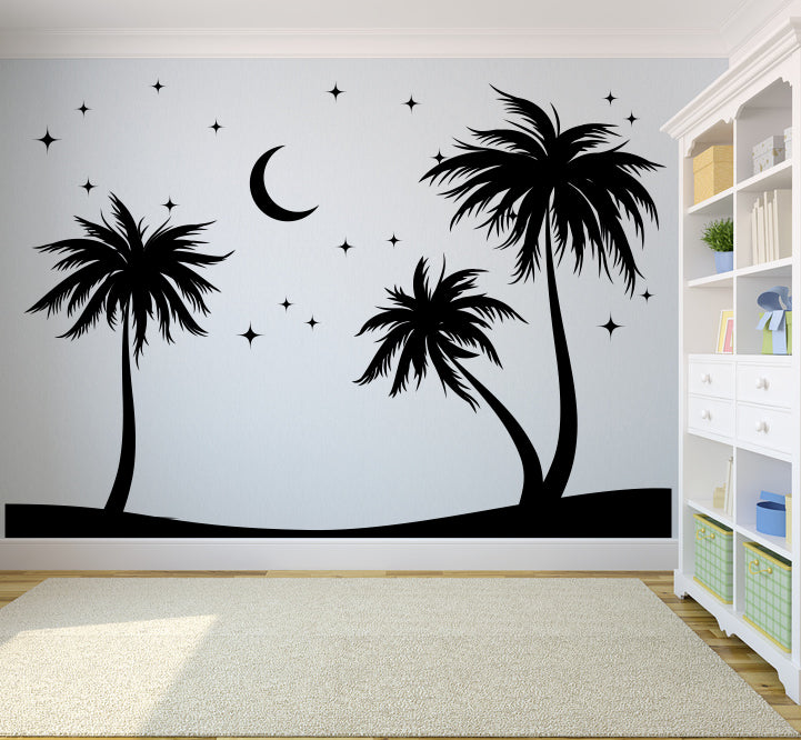 Palm Trees and Moon Silhouette Vinyl Wall Decal