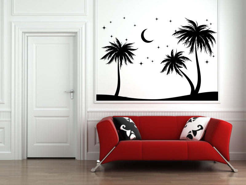 Palm Trees and Moon Silhouette Vinyl Wall Decal