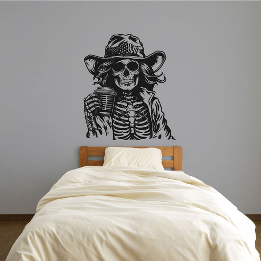 Patriotic Skull Girl Cowboy Hat Vinyl Wall Decal