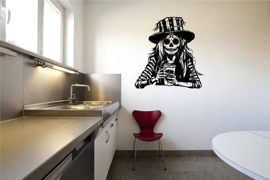 Patriotic Skull Girl and Hat Vinyl Wall Decal