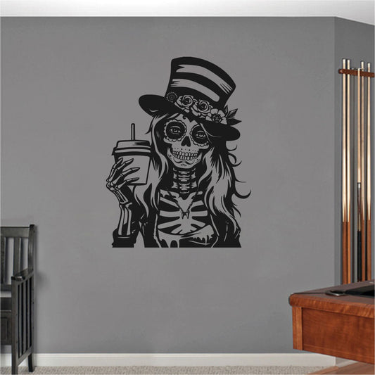 Patriotic Sugar Skull Girl and Hat Vinyl Wall Decal