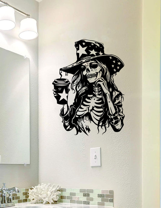 Patriotic Skull Girl and Hat Vinyl Wall Decal