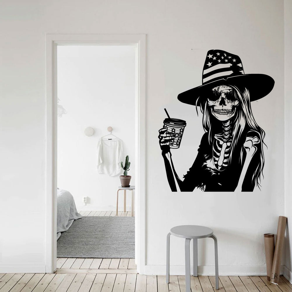 Patriotic Skull Girl and Hat Vinyl Wall Decal