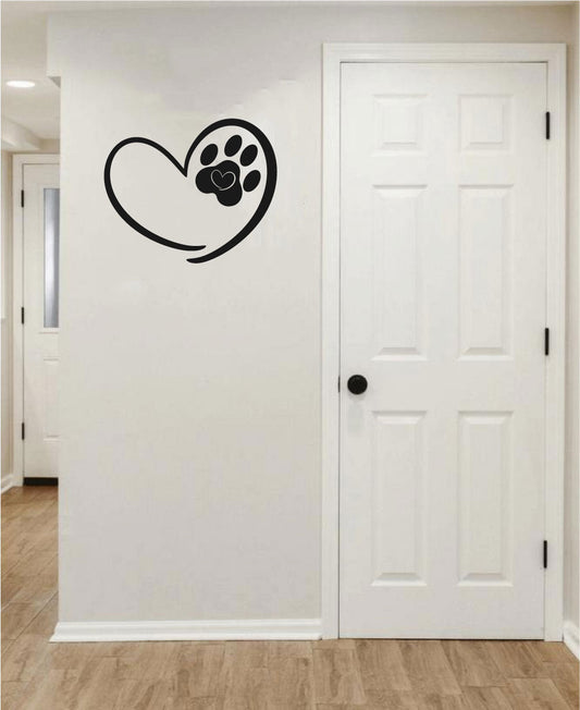 Dog Paw Print Heart Vinyl Wall Decal