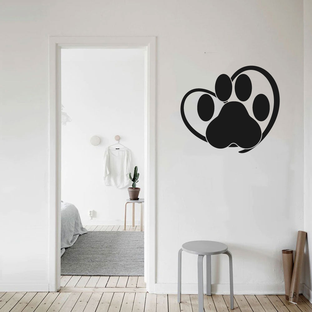 Dog Paw Print Heart Vinyl Wall Decal