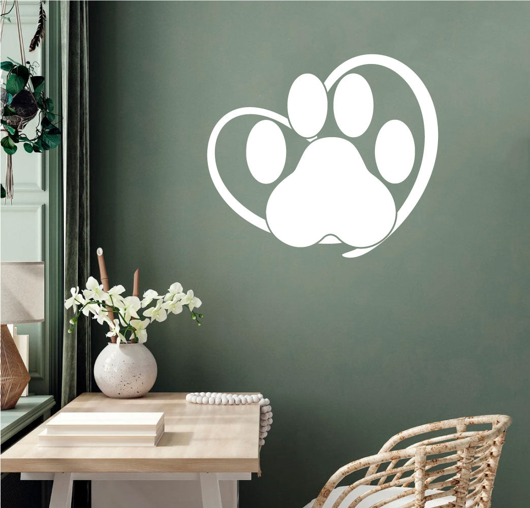 Dog Paw Print Heart Vinyl Decal Sticker