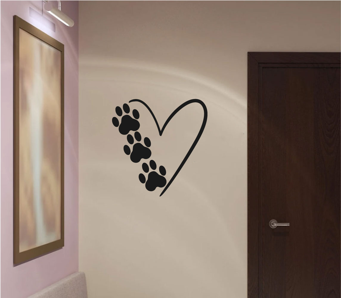 Dog Paw Print Hearts Vinyl Wall Decal