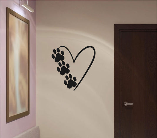 Dog Paw Print Hearts Vinyl Wall Decal