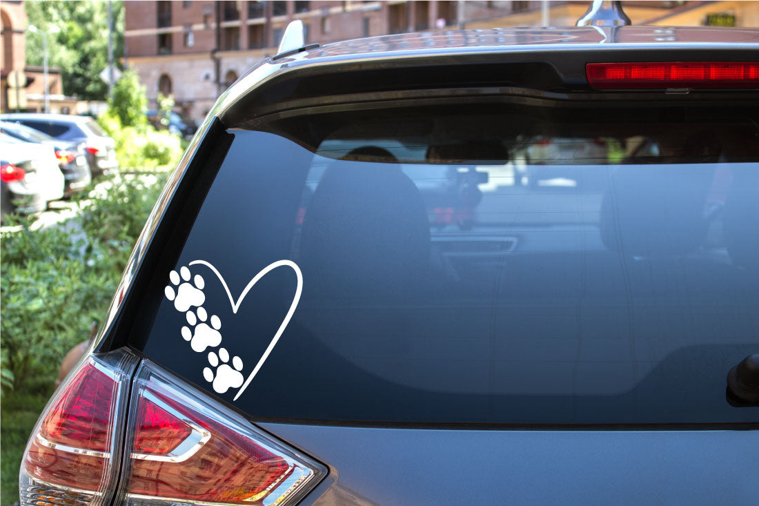 Dog Paw Print Hearts Vinyl Decal Sticker