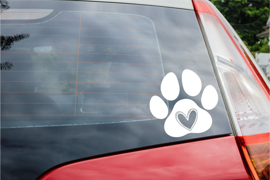 Dog Paw Print with Heart Vinyl Decal Sticker