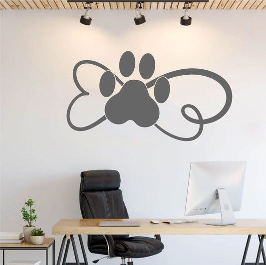 Dog Paw Print Bone Swirl Vinyl Wall Decal