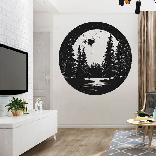 Pine Trees and Moon Vinyl Wall Decal