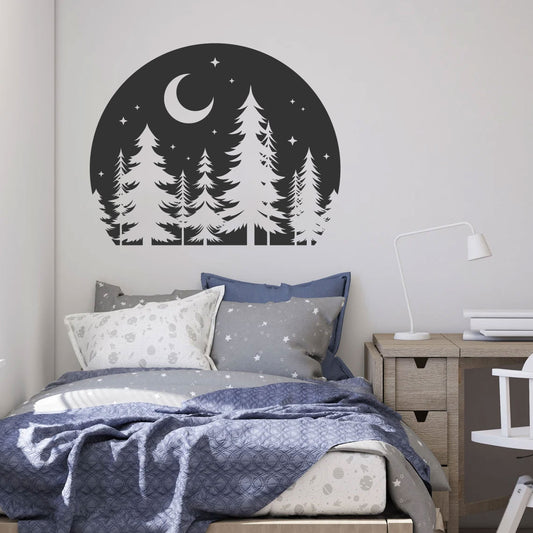 Pine Trees and Moon Vinyl Wall Decal