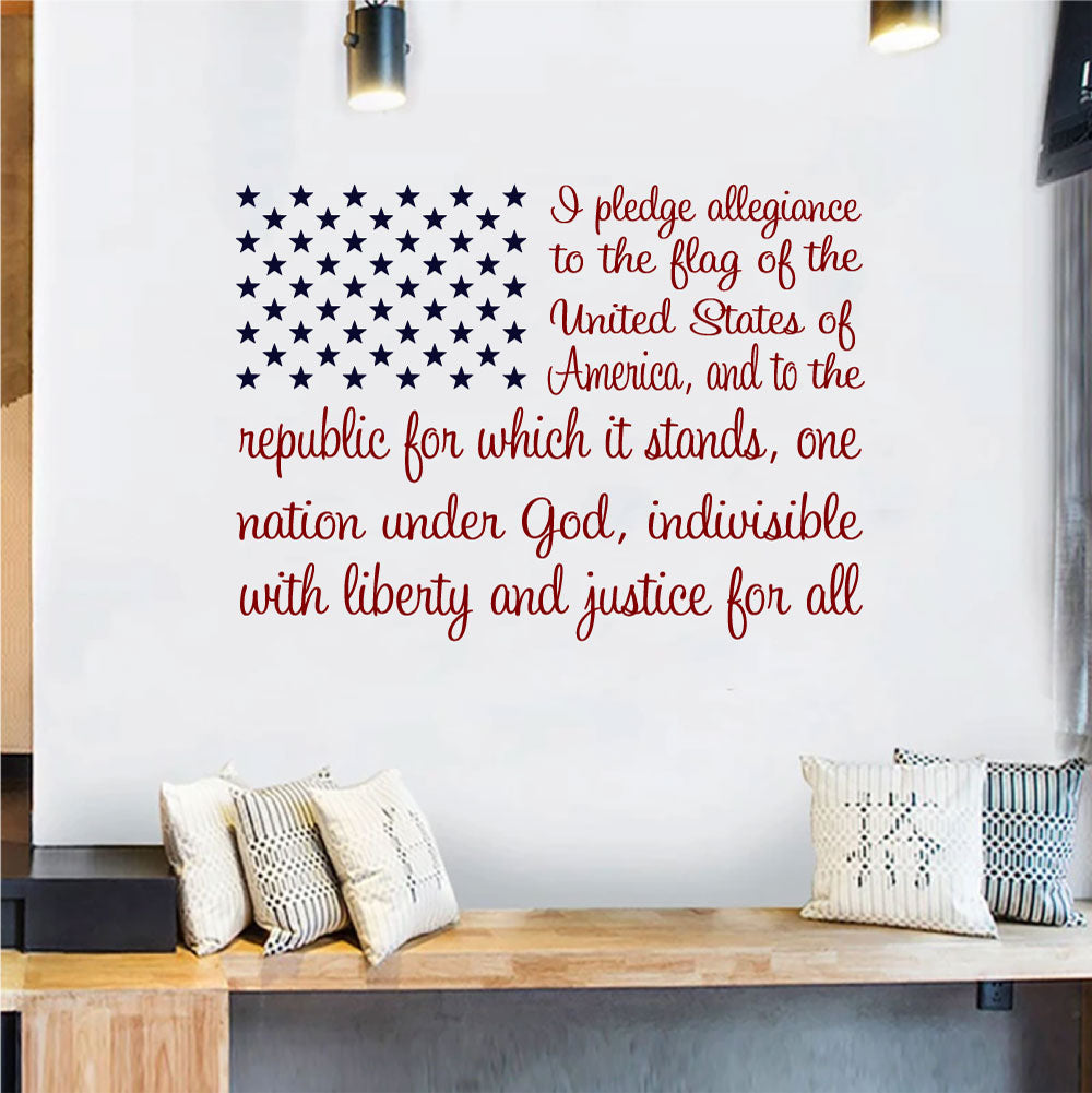 Pledge of Allegiance USA American Flag Vinyl Wall Words Decal