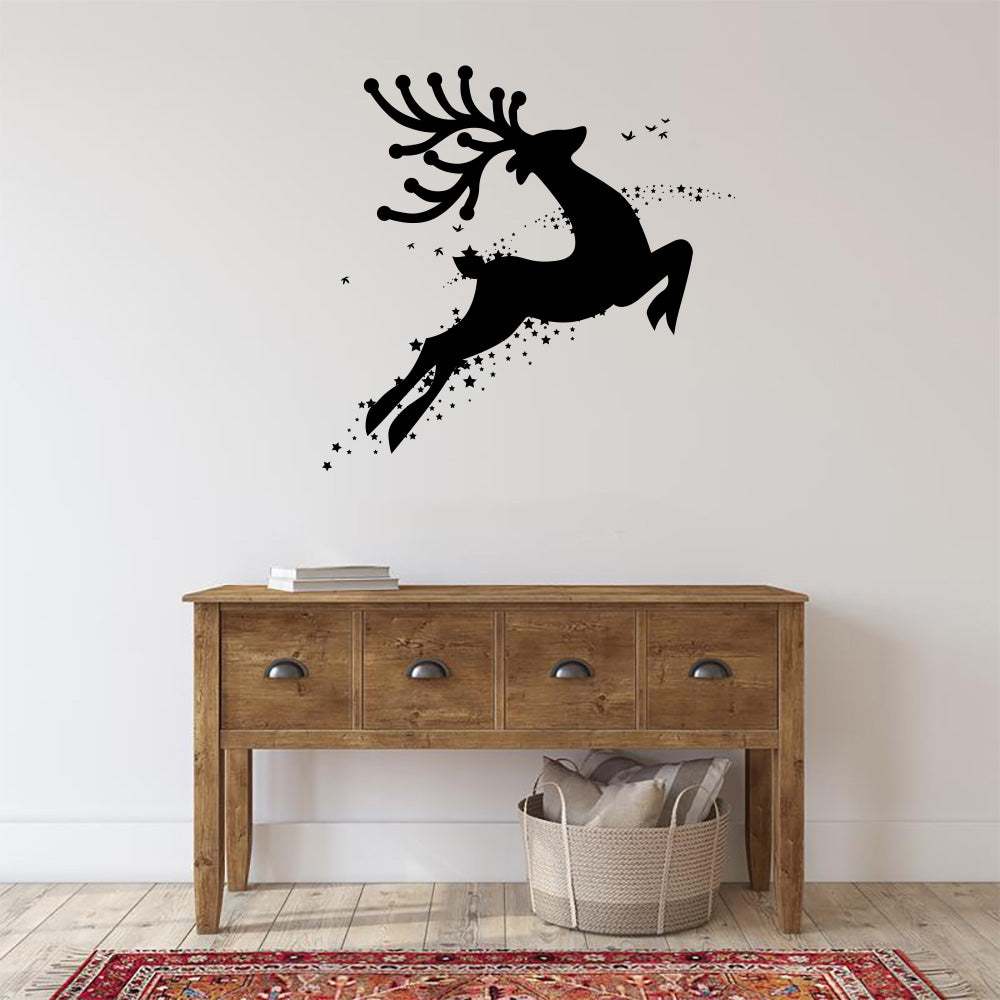 Reindeer and Stars Silhouette Christmas Vinyl Wall Decal