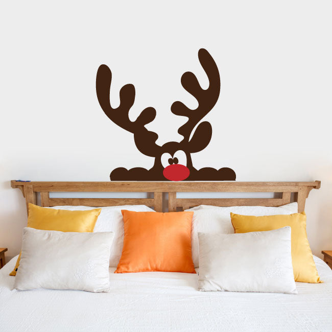 Reindeer Face Peeking Christmas Vinyl Wall Decal