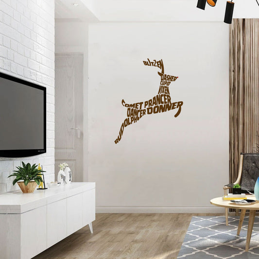 Reindeer Names Shaped Like Reindeer Christmas Vinyl Wall Decal