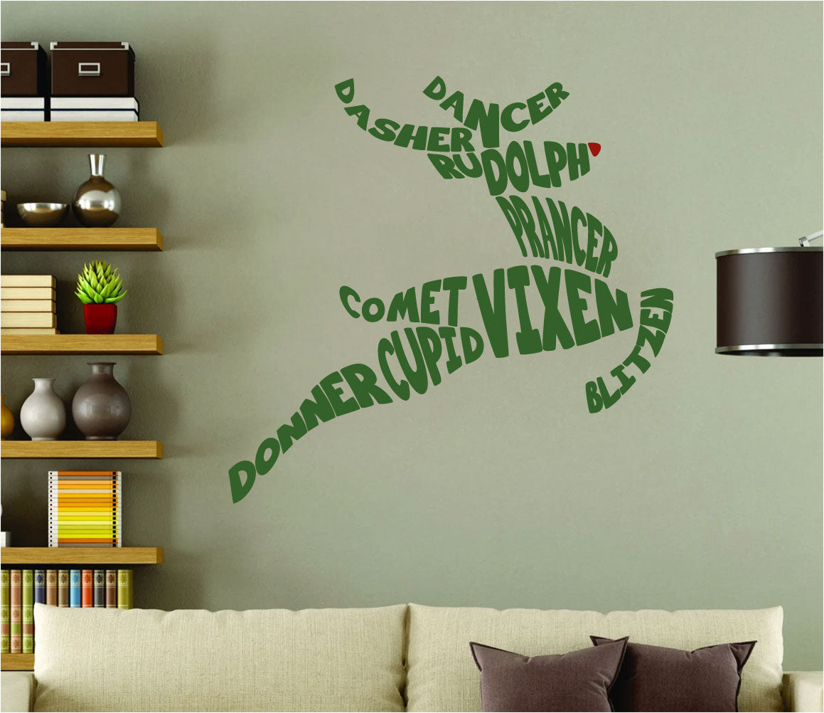 Reindeer Names Shaped Like Reindeer Christmas Vinyl Wall Decal