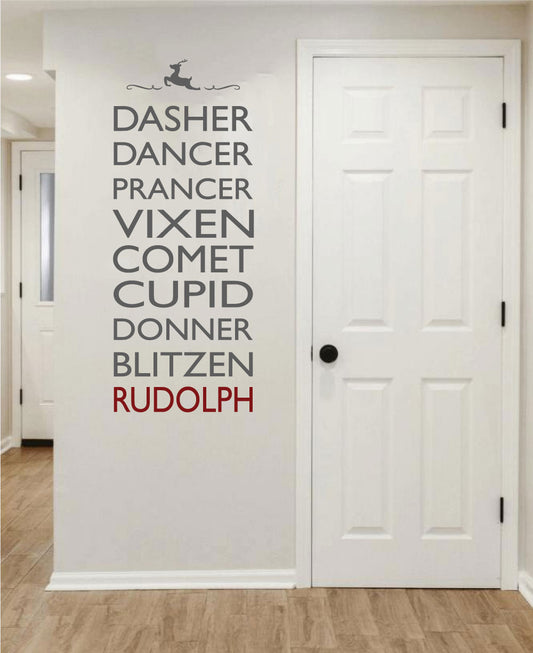 Reindeer Names Christmas Vinyl Wall Decal