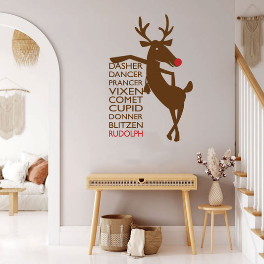 Reindeer Names Christmas Vinyl Wall Decal