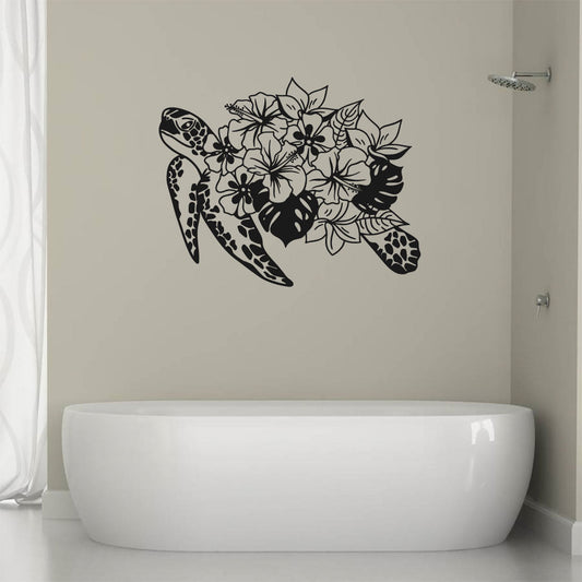 Ocean Tropical Sea Turtle Floral Vinyl Home Décor Wall Decal 