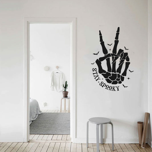 Skeleton Hand Stay Spooky Peace Out Sign Vinyl Wall Decal