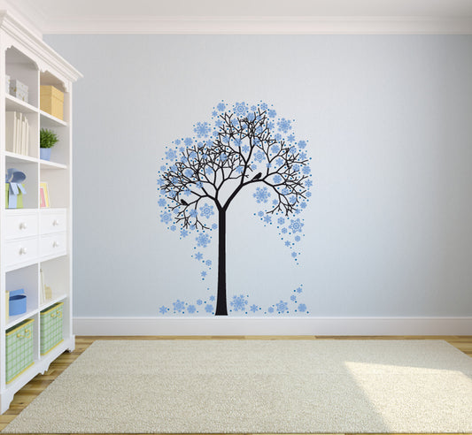 Snowflake Tree and Flakes Christmas Vinyl Wall Decal