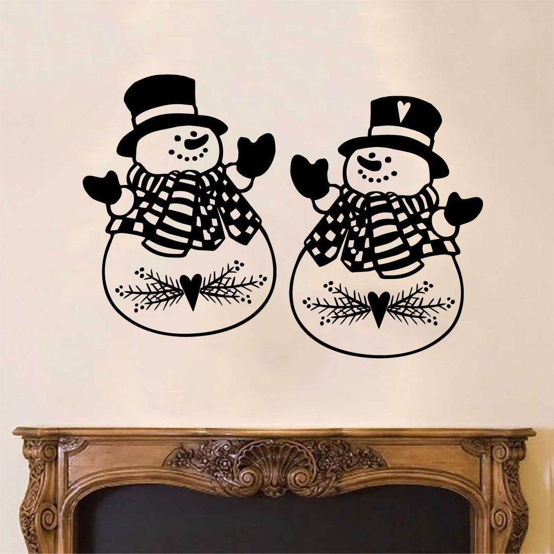 Primitive Snowman Christmas Set of 2 Vinyl Wall Decal