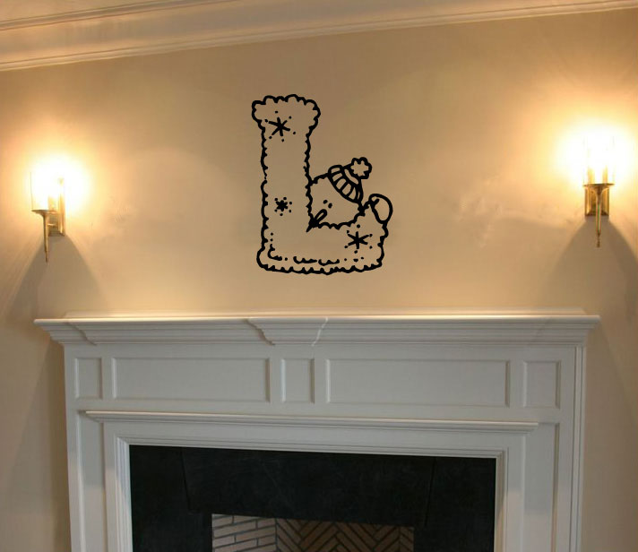 Snowman Monogram Letter Christmas Vinyl Wall Decal Black